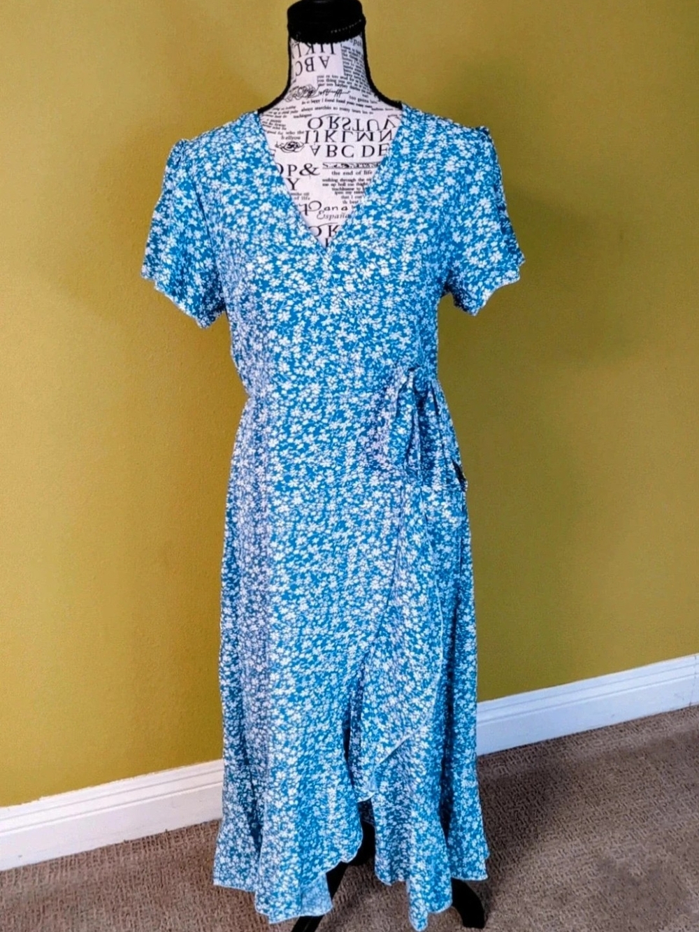 Blue Floral Wrap Midi Dress - Women